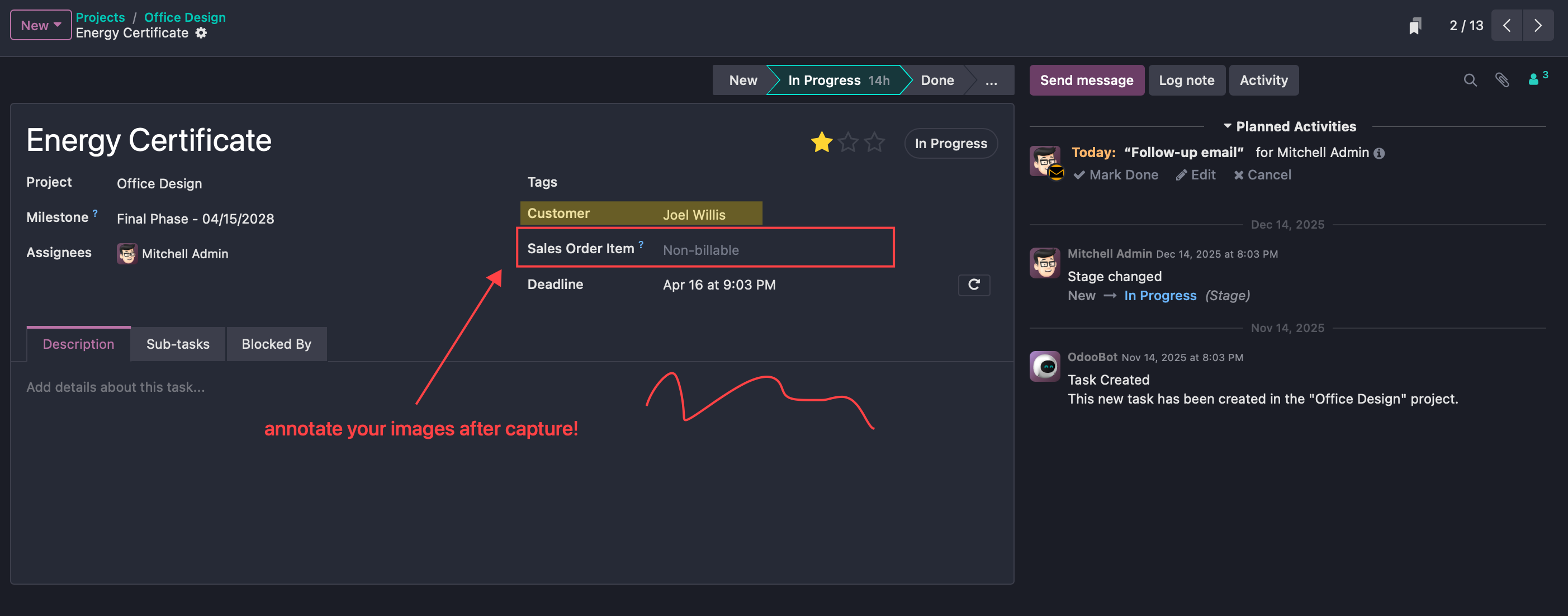 DropShot annotation editor with a red callout rectangle, an arrow with a label, and a freehand pen stroke marking up a screenshot
