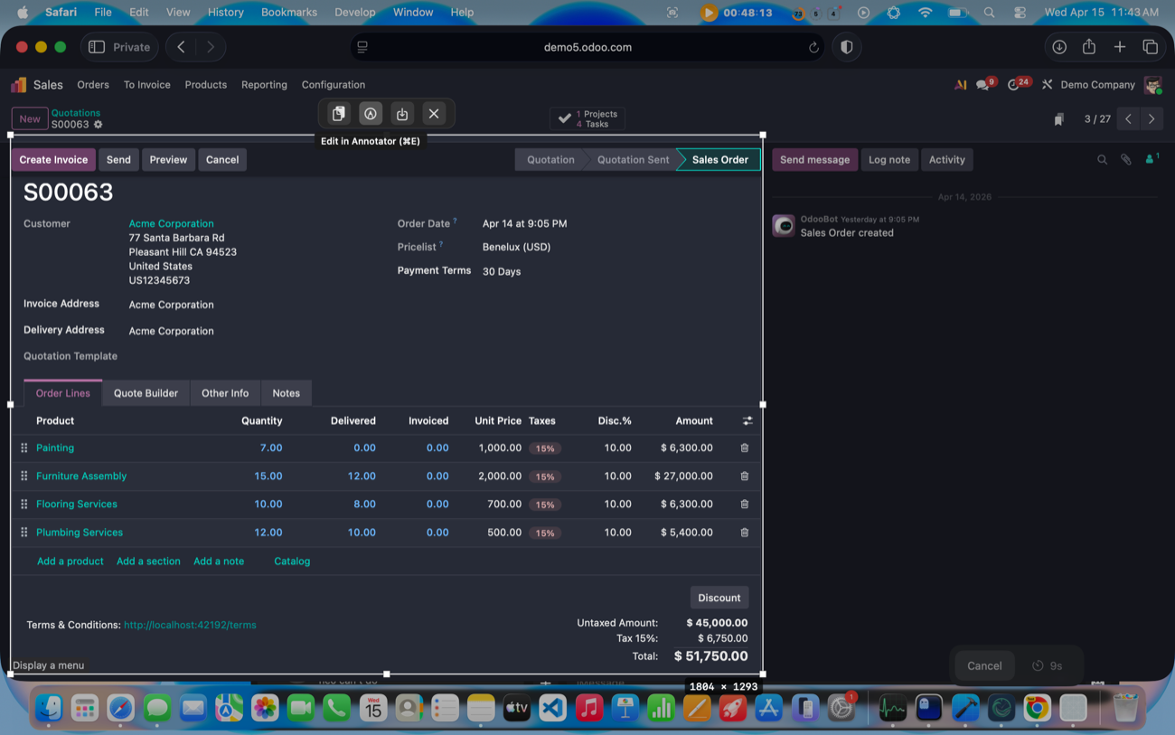 DropShot region selector with the screen frozen and a selection rectangle being drawn over a webpage